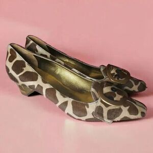 Prada Vintage Calf Hair Giraffe Print Buckle Kitten Heels~$585